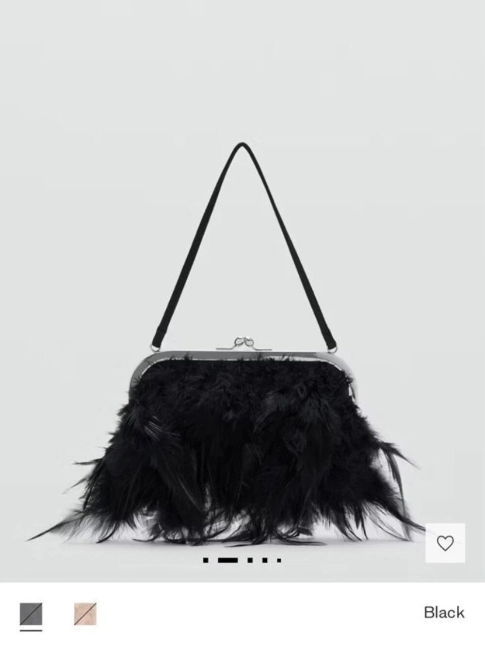 Mango Black Feather Bag MNG Small Evening Purse